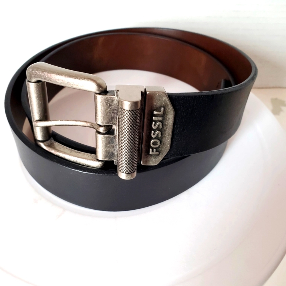 Fossil Men's Black & Brown Reversible Heavy Leather Belt Size 38